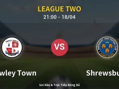 Soi Kèo Crawley Town vs Shrewsbury – 21:00 18/04 | Nhận Định, Dự Đoán Tỷ Số